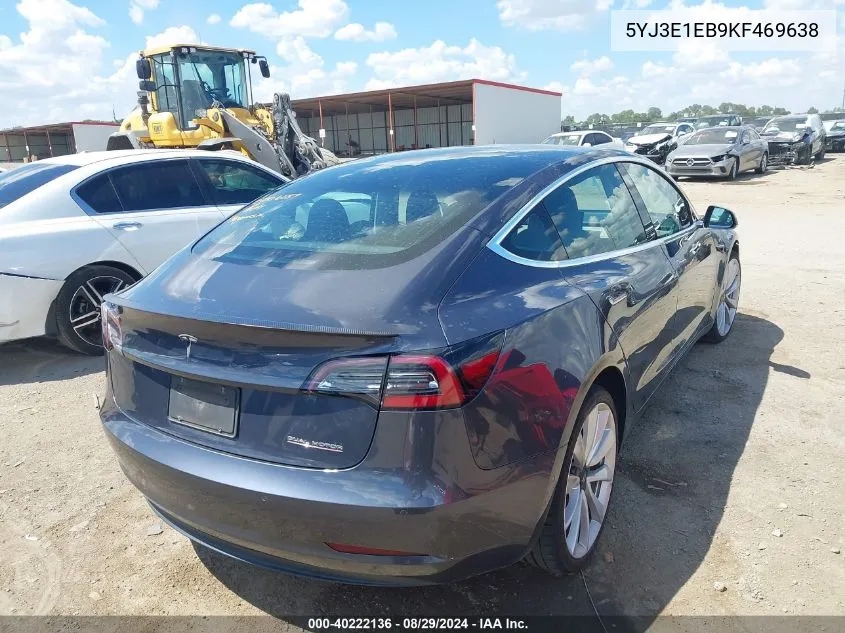 2019 Tesla Model 3 Long Range/Performance VIN: 5YJ3E1EB9KF469638 Lot: 40222136