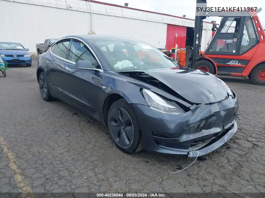 2019 Tesla Model 3 Long Range/Mid Range/Standard Range/Standard Range Plus VIN: 5YJ3E1EA1KF411367 Lot: 40236540