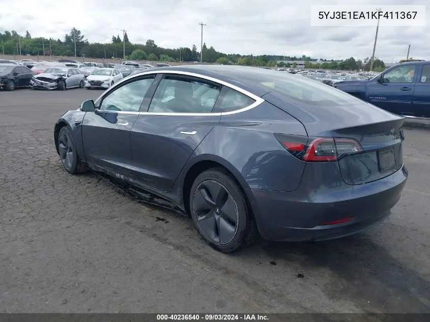 2019 Tesla Model 3 Long Range/Mid Range/Standard Range/Standard Range Plus VIN: 5YJ3E1EA1KF411367 Lot: 40236540