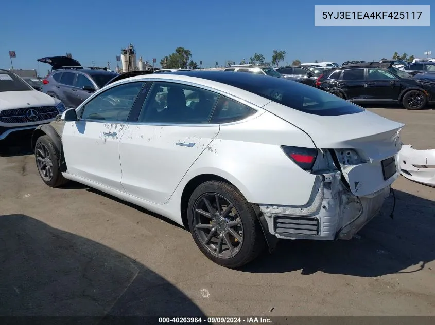 2019 Tesla Model 3 Long Range/Mid Range/Standard Range/Standard Range Plus VIN: 5YJ3E1EA4KF425117 Lot: 40263984