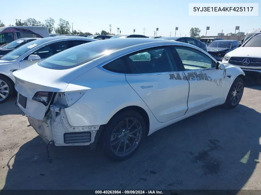 2019 Tesla Model 3 Long Range/Mid Range/Standard Range/Standard Range Plus VIN: 5YJ3E1EA4KF425117 Lot: 40263984