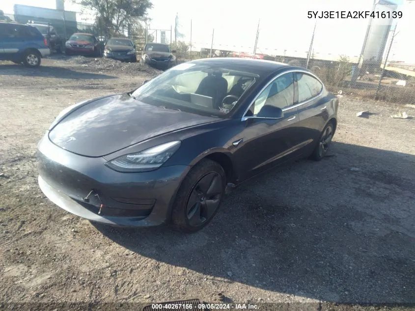 2019 Tesla Model 3 VIN: 5YJ3E1EA2KF416139 Lot: 40267156