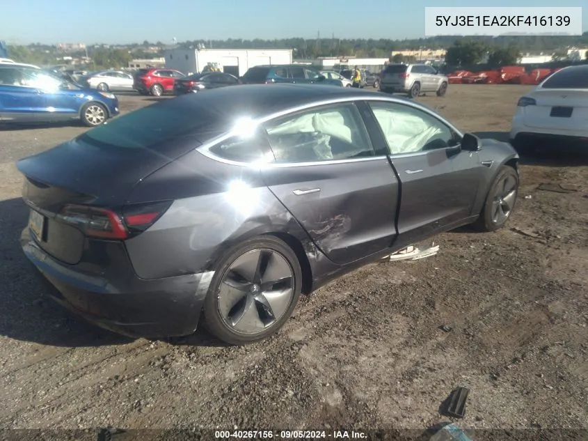 2019 Tesla Model 3 VIN: 5YJ3E1EA2KF416139 Lot: 40267156