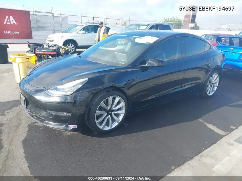 5YJ3E1EB8KF194697 2019 Tesla Model 3