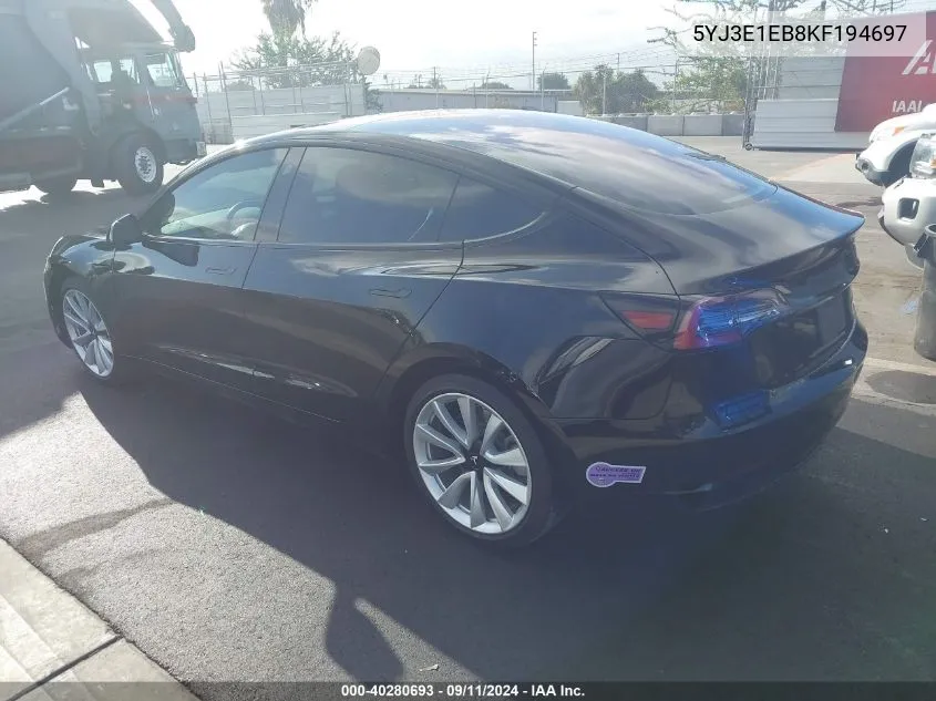 5YJ3E1EB8KF194697 2019 Tesla Model 3