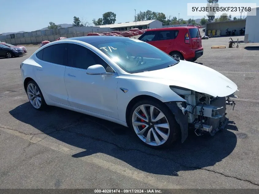 2019 Tesla Model 3 Long Range/Performance VIN: 5YJ3E1EB5KF231768 Lot: 40281474