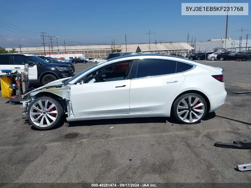 2019 Tesla Model 3 Long Range/Performance VIN: 5YJ3E1EB5KF231768 Lot: 40281474