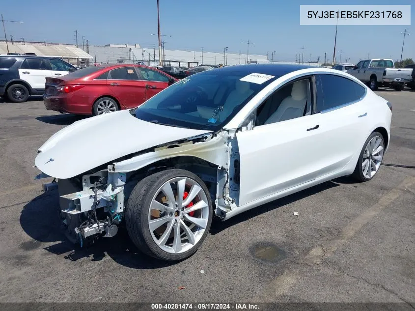 5YJ3E1EB5KF231768 2019 Tesla Model 3 Long Range/Performance