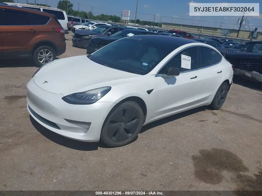 2019 Tesla Model 3 Long Range/Mid Range/Standard Range/Standard Range Plus VIN: 5YJ3E1EA8KF302064 Lot: 40301296