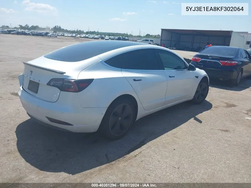 2019 Tesla Model 3 Long Range/Mid Range/Standard Range/Standard Range Plus VIN: 5YJ3E1EA8KF302064 Lot: 40301296