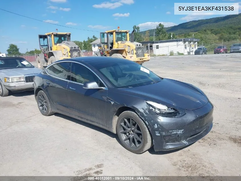 5YJ3E1EA3KF431538 2019 Tesla Model 3 Long Range/Mid Range/Standard Range/Standard Range Plus