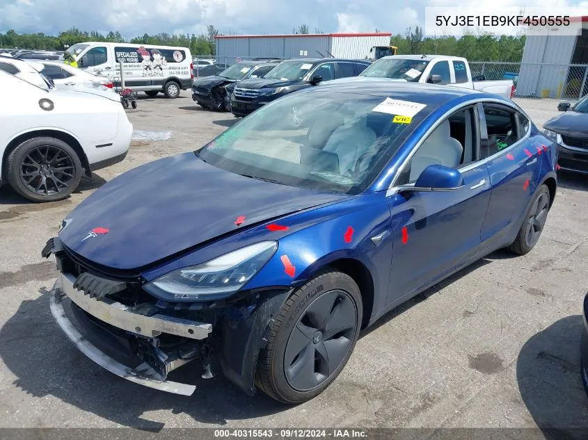 2019 Tesla Model 3 Long Range/Performance VIN: 5YJ3E1EB9KF450555 Lot: 40315543