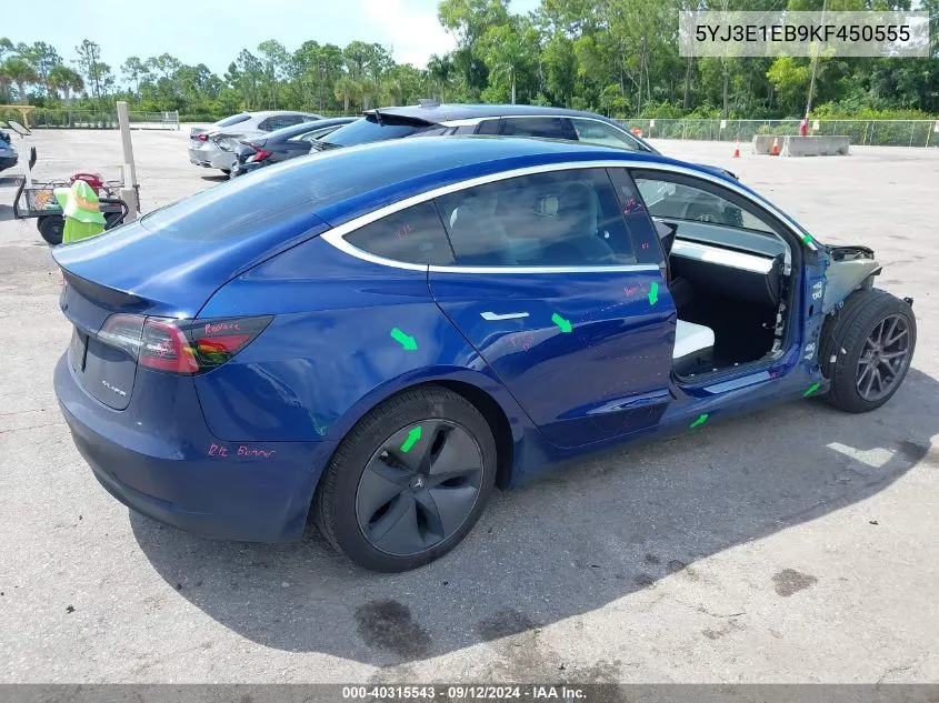 2019 Tesla Model 3 Long Range/Performance VIN: 5YJ3E1EB9KF450555 Lot: 40315543