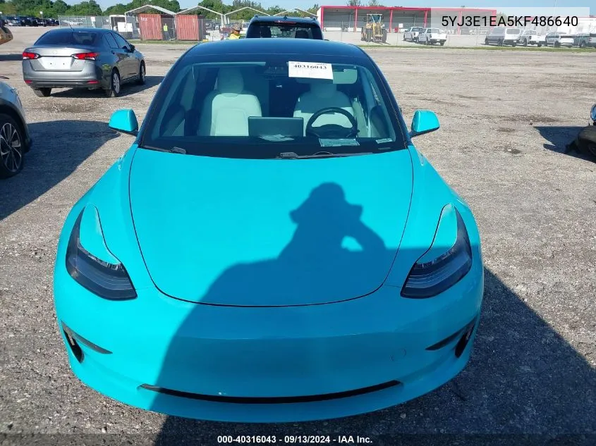 2019 Tesla Model 3 VIN: 5YJ3E1EA5KF486640 Lot: 40316043