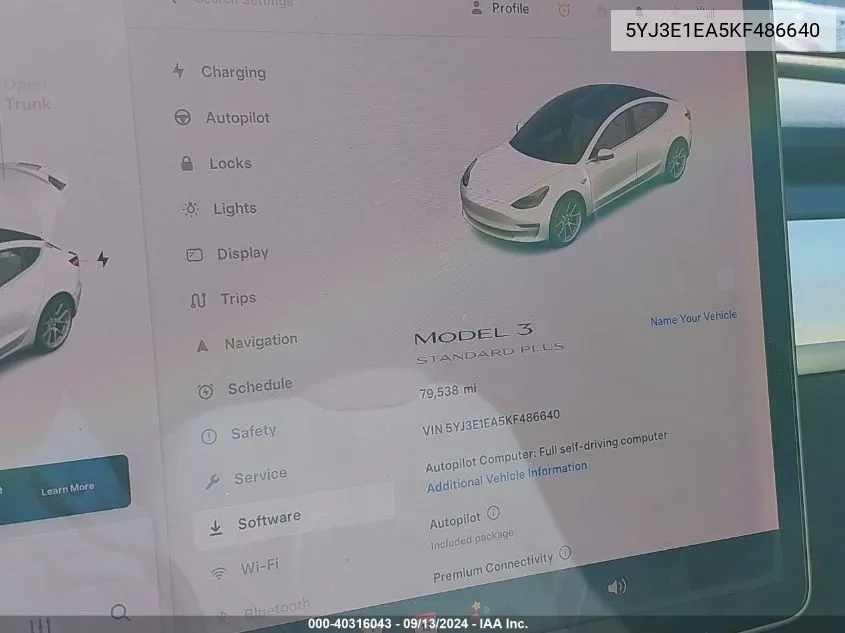 2019 Tesla Model 3 VIN: 5YJ3E1EA5KF486640 Lot: 40316043