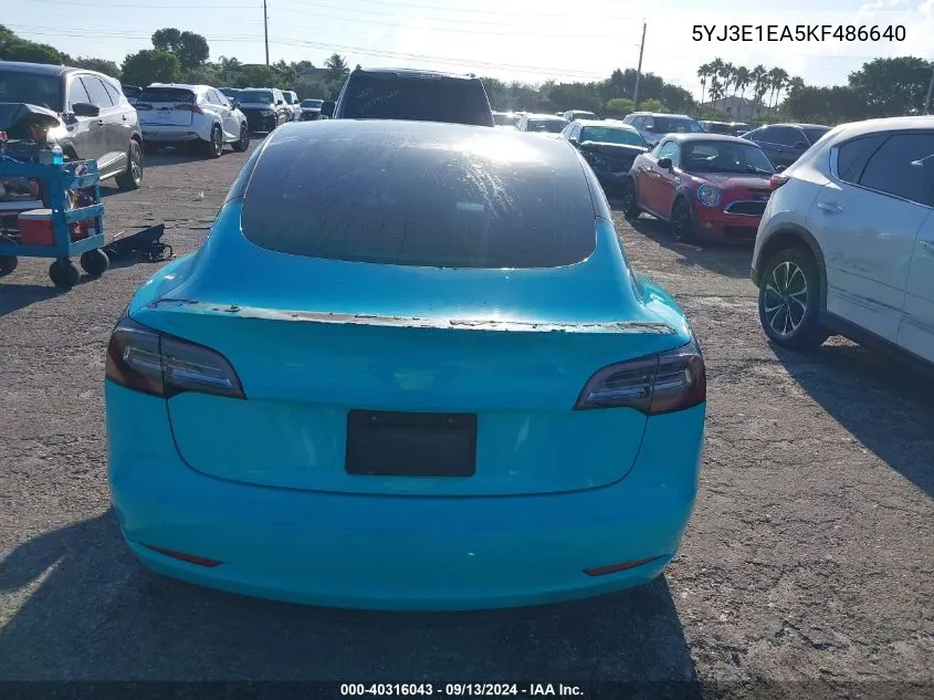 2019 Tesla Model 3 VIN: 5YJ3E1EA5KF486640 Lot: 40316043