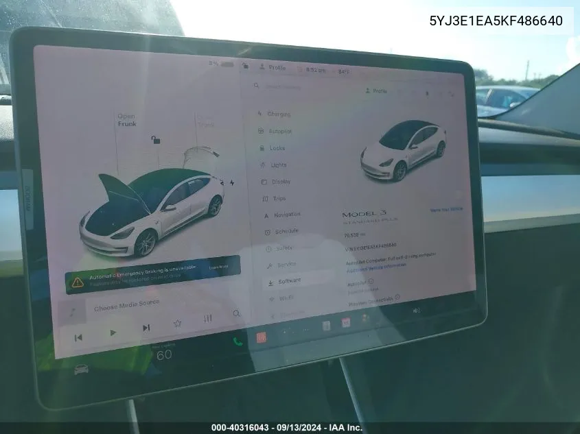 2019 Tesla Model 3 VIN: 5YJ3E1EA5KF486640 Lot: 40316043