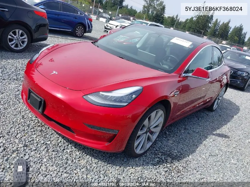 2019 Tesla Model 3 Long Range/Performance VIN: 5YJ3E1EB6KF368024 Lot: 40321797