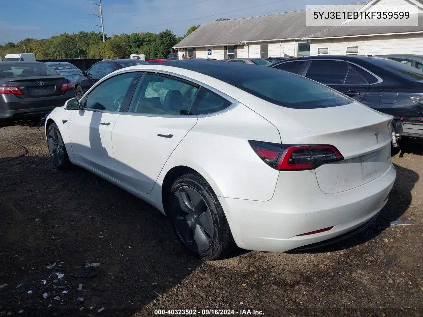 2019 Tesla Model 3 Long Range/Performance VIN: 5YJ3E1EB1KF359599 Lot: 40323502