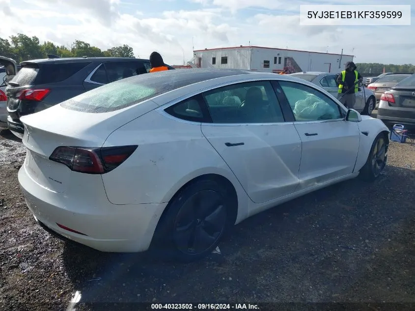 2019 Tesla Model 3 Long Range/Performance VIN: 5YJ3E1EB1KF359599 Lot: 40323502