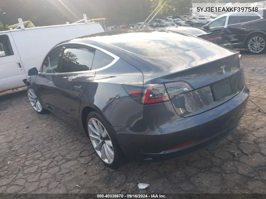 2019 Tesla Model 3 VIN: 5YJ3E1EAXKF397548 Lot: 40338670