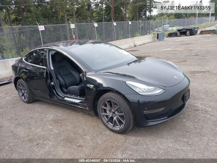 2019 Tesla Model 3 Long Range/Mid Range/Standard Range/Standard Range Plus VIN: 5YJ3E1EA6KF193359 Lot: 40346007