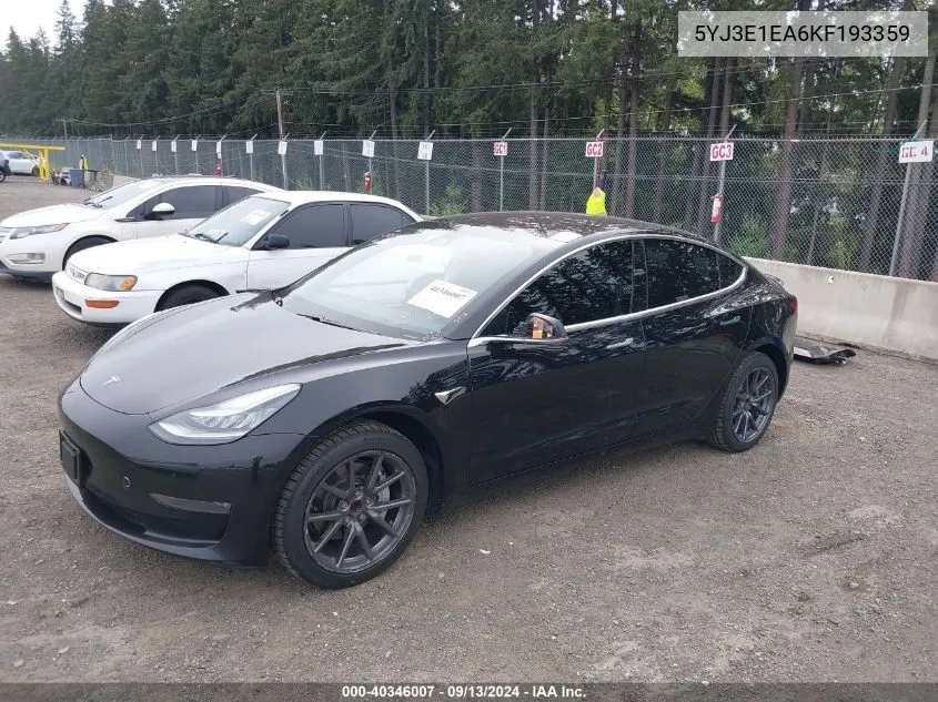 2019 Tesla Model 3 Long Range/Mid Range/Standard Range/Standard Range Plus VIN: 5YJ3E1EA6KF193359 Lot: 40346007