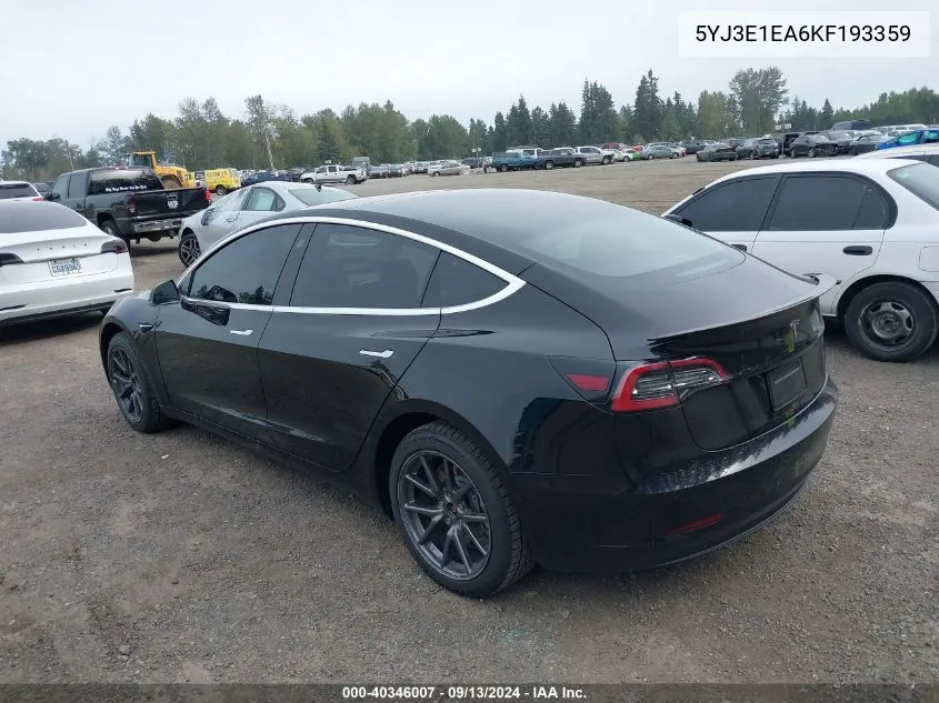 2019 Tesla Model 3 Long Range/Mid Range/Standard Range/Standard Range Plus VIN: 5YJ3E1EA6KF193359 Lot: 40346007