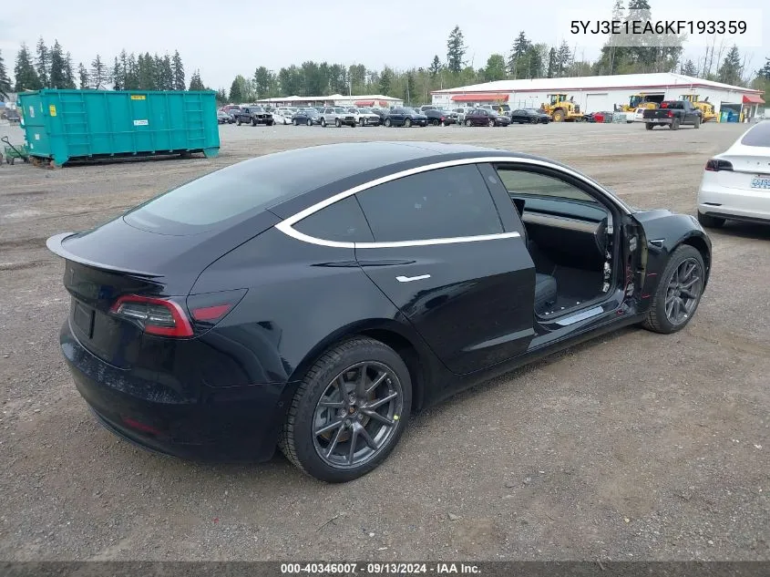 2019 Tesla Model 3 Long Range/Mid Range/Standard Range/Standard Range Plus VIN: 5YJ3E1EA6KF193359 Lot: 40346007