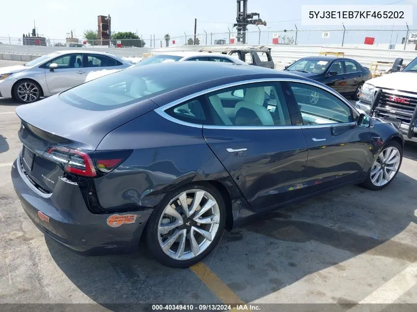 2019 Tesla Model 3 VIN: 5YJ3E1EB7KF465202 Lot: 40349410