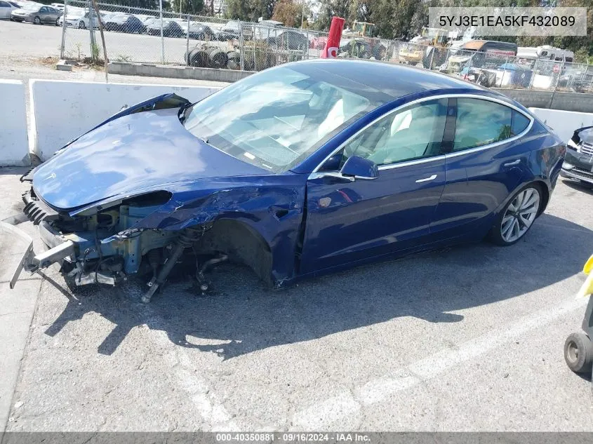 2019 Tesla Model 3 Long Range/Mid Range/Standard Range/Standard Range Plus VIN: 5YJ3E1EA5KF432089 Lot: 40350881