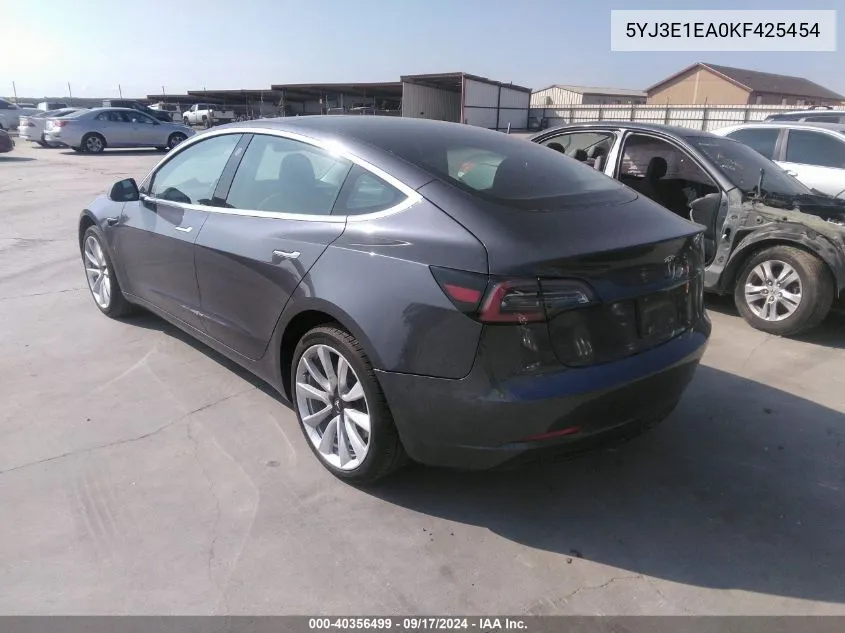 2019 Tesla Model 3 Long Range/Mid Range/Standard Range/Standard Range Plus VIN: 5YJ3E1EA0KF425454 Lot: 40356499