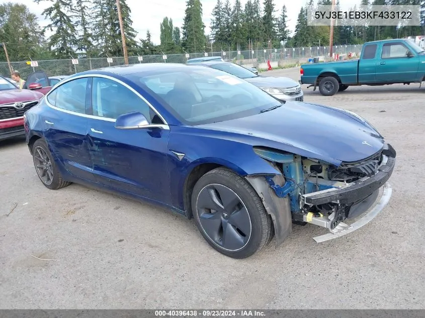 2019 Tesla Model 3 VIN: 5YJ3E1EB3KF433122 Lot: 40396438