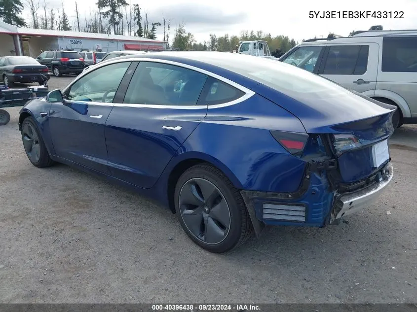 2019 Tesla Model 3 VIN: 5YJ3E1EB3KF433122 Lot: 40396438