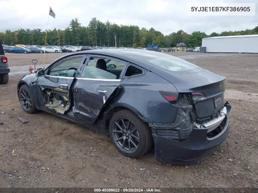 2019 Tesla Model 3 Long Range/Performance VIN: 5YJ3E1EB7KF386905 Lot: 40399022