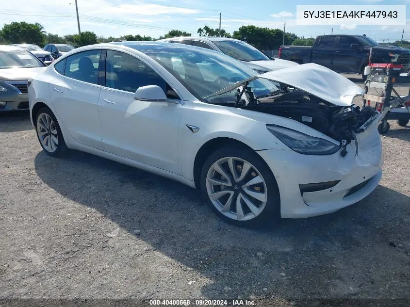 2019 Tesla Model 3 Long Range/Mid Range/Standard Range/Standard Range Plus VIN: 5YJ3E1EA4KF447943 Lot: 40400568