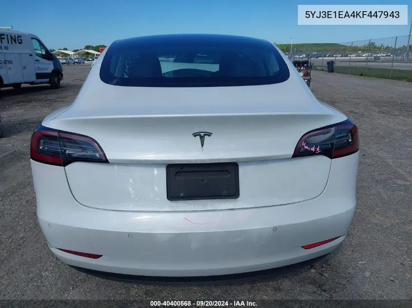 2019 Tesla Model 3 Long Range/Mid Range/Standard Range/Standard Range Plus VIN: 5YJ3E1EA4KF447943 Lot: 40400568