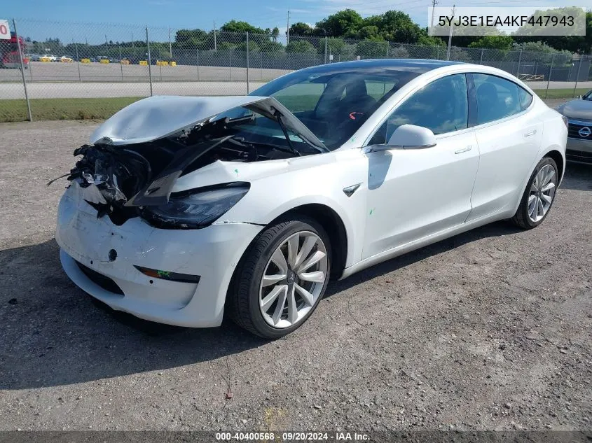 2019 Tesla Model 3 Long Range/Mid Range/Standard Range/Standard Range Plus VIN: 5YJ3E1EA4KF447943 Lot: 40400568