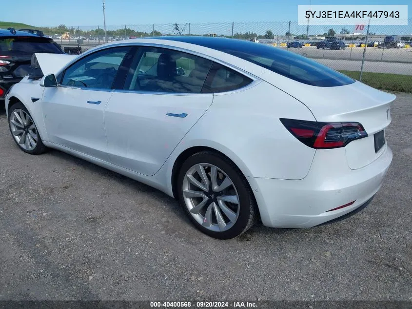 2019 Tesla Model 3 Long Range/Mid Range/Standard Range/Standard Range Plus VIN: 5YJ3E1EA4KF447943 Lot: 40400568