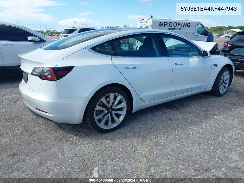 2019 Tesla Model 3 Long Range/Mid Range/Standard Range/Standard Range Plus VIN: 5YJ3E1EA4KF447943 Lot: 40400568