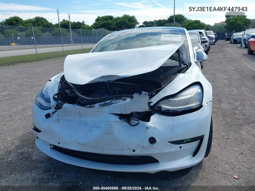 2019 Tesla Model 3 Long Range/Mid Range/Standard Range/Standard Range Plus VIN: 5YJ3E1EA4KF447943 Lot: 40400568