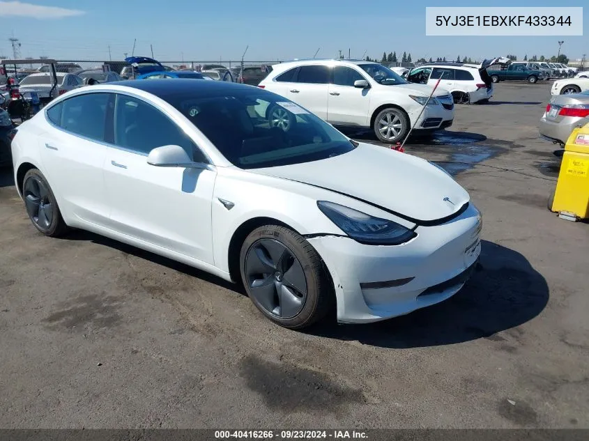 2019 Tesla Model 3 Long Range/Performance VIN: 5YJ3E1EBXKF433344 Lot: 40416266