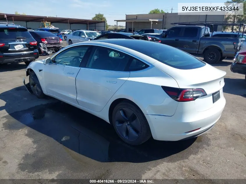 2019 Tesla Model 3 Long Range/Performance VIN: 5YJ3E1EBXKF433344 Lot: 40416266