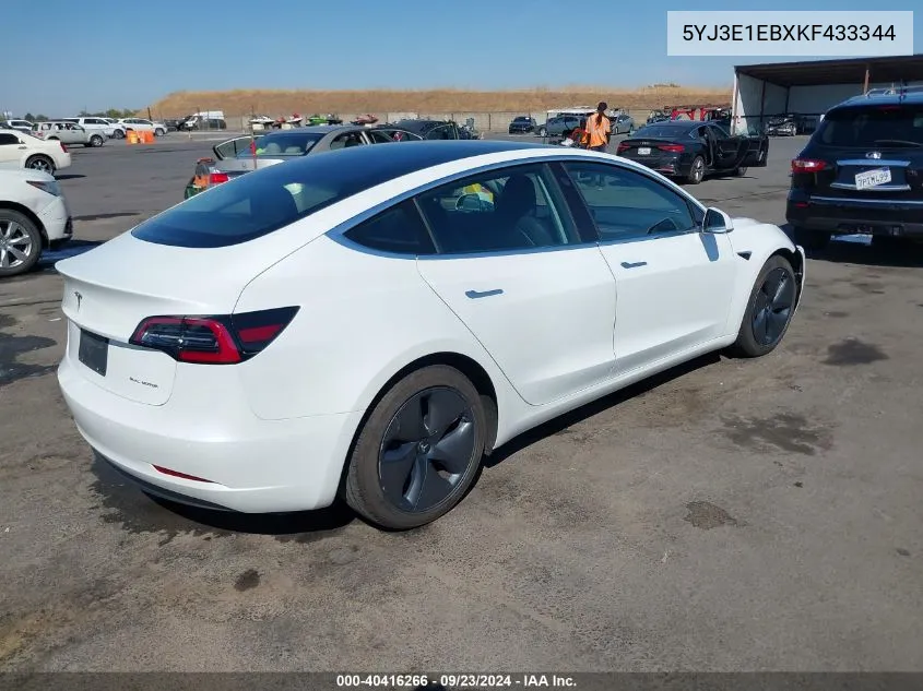 2019 Tesla Model 3 Long Range/Performance VIN: 5YJ3E1EBXKF433344 Lot: 40416266