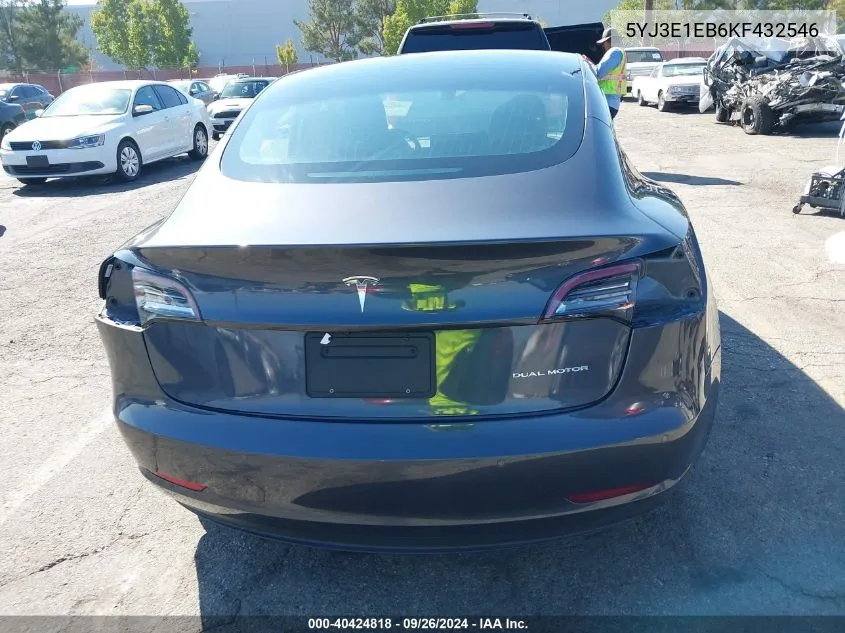 2019 Tesla Model 3 Long Range/Performance VIN: 5YJ3E1EB6KF432546 Lot: 40424818