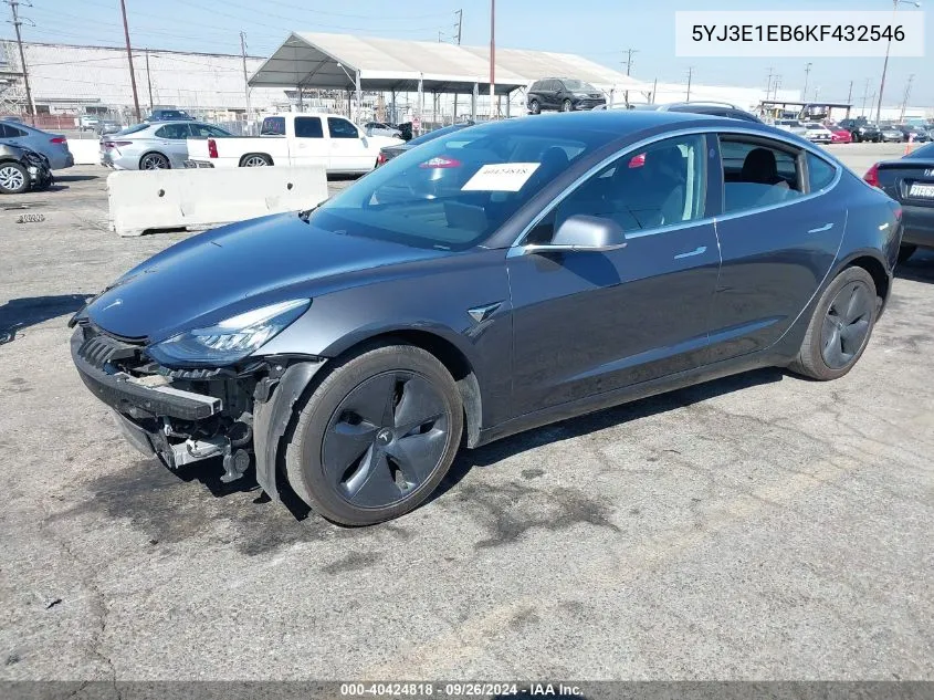 2019 Tesla Model 3 Long Range/Performance VIN: 5YJ3E1EB6KF432546 Lot: 40424818