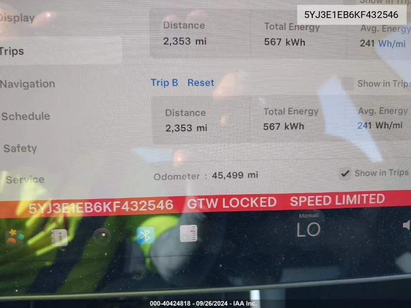 5YJ3E1EB6KF432546 2019 Tesla Model 3 Long Range/Performance