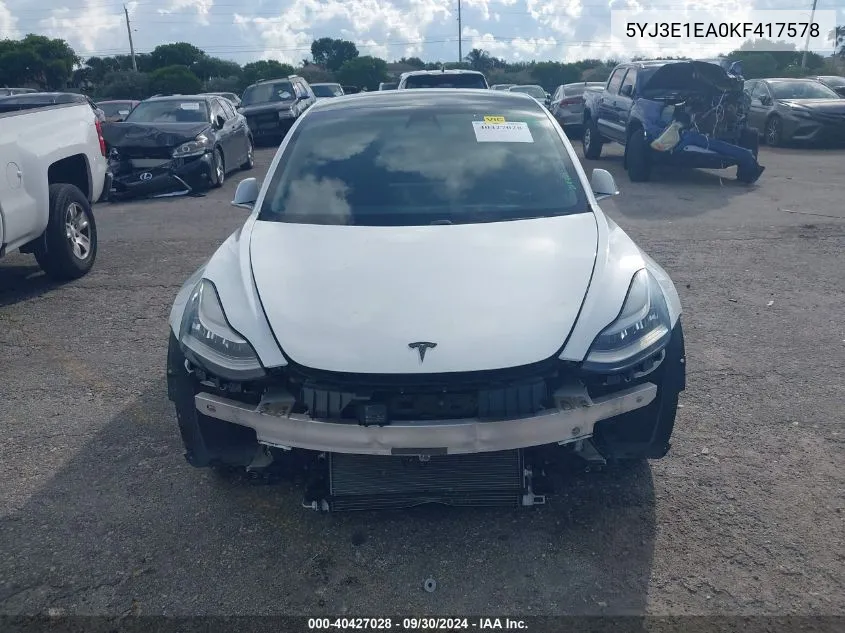 5YJ3E1EA0KF417578 2019 Tesla Model 3