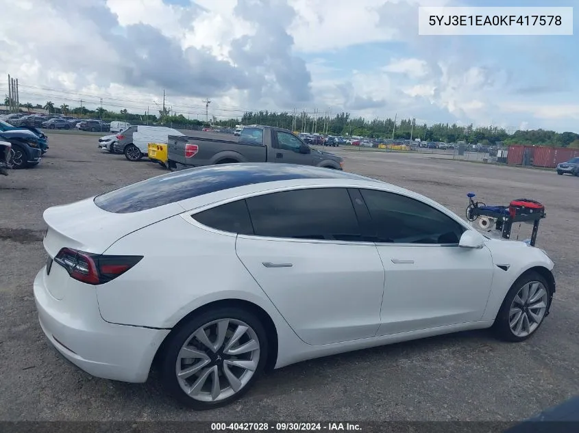 5YJ3E1EA0KF417578 2019 Tesla Model 3