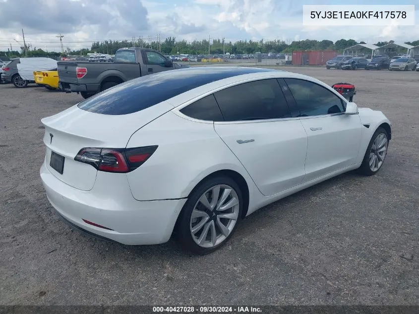 5YJ3E1EA0KF417578 2019 Tesla Model 3